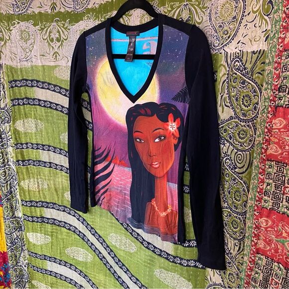 Rare Y2K Custo Barcelona Colorful Contrast Aloha Print Long Sleeve Top Size 2 - Picture 7 of 13